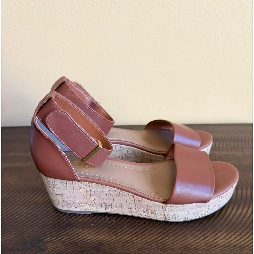 Franco Sarto Clemens wedge sandals 8 NWOT cork-wrapped platform leather strap